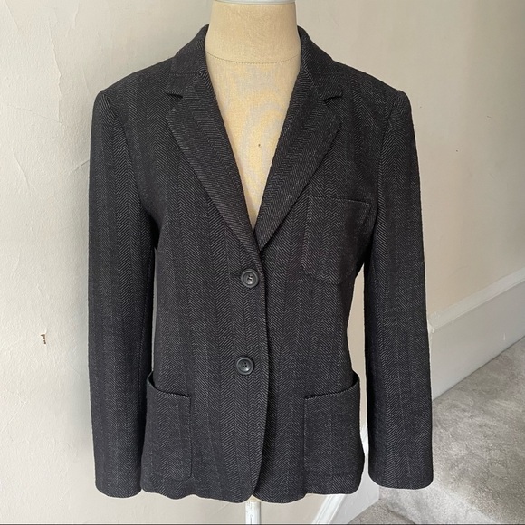 Theory Black Herringbone 2 Button Wool Blend Arminus Nillian K Blazer EUC Sz 10 - Picture 2 of 9